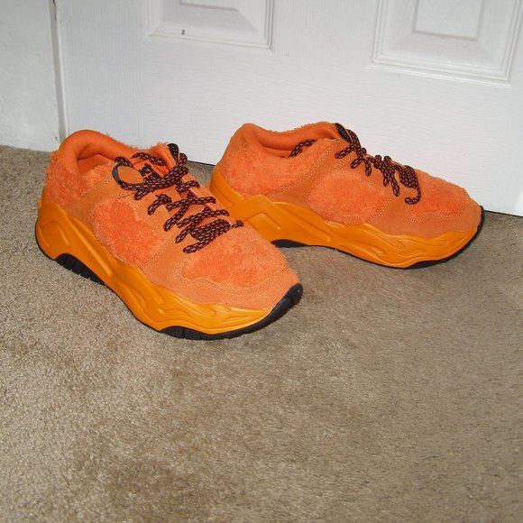 NEW! size 8.5/39 JUST CAVALLI Ladies Orange Fuzzy sneakers - Picture 5 of 15